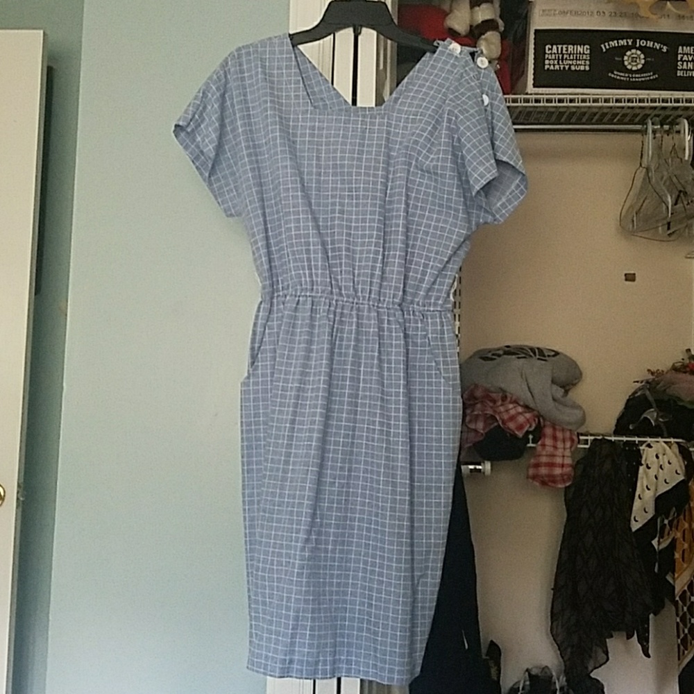 Vintage Blue/White Grid Pocket Dress